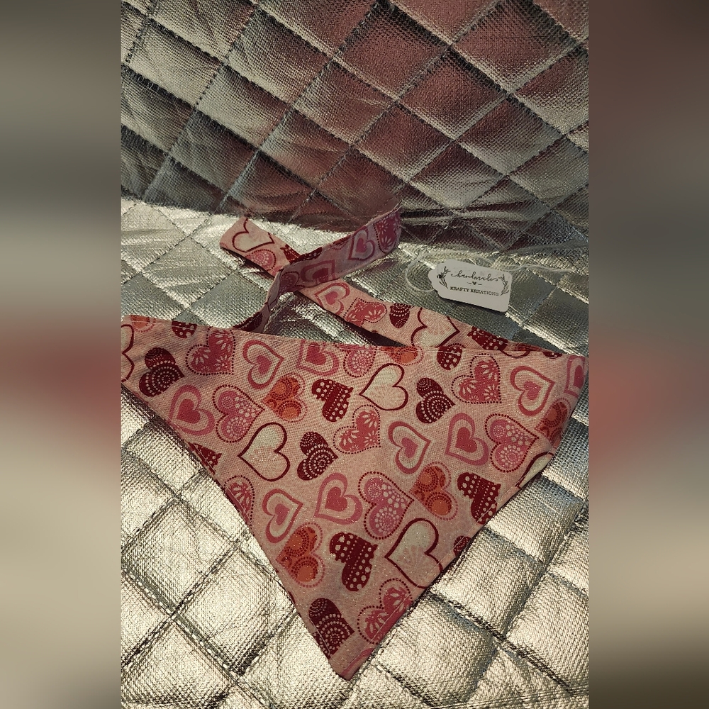 Hand Crafted Pink and Red Heart Cat Bandana